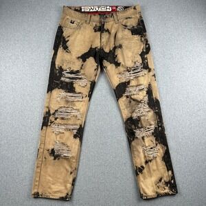 Switch Jeans Mens 34 Premium Denim Tan Black Tie Dye Distressed Straight Pants